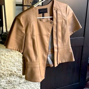 BCBG beige short sleeve pleather blazer